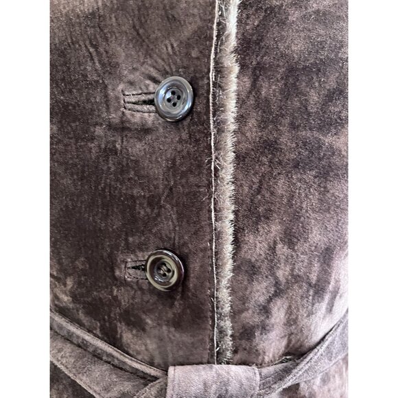 Y2K Brown Suede Penny Lane Coat Faux Sherpa Lining Fur Collar & Cuffs - Picture 8 of 12